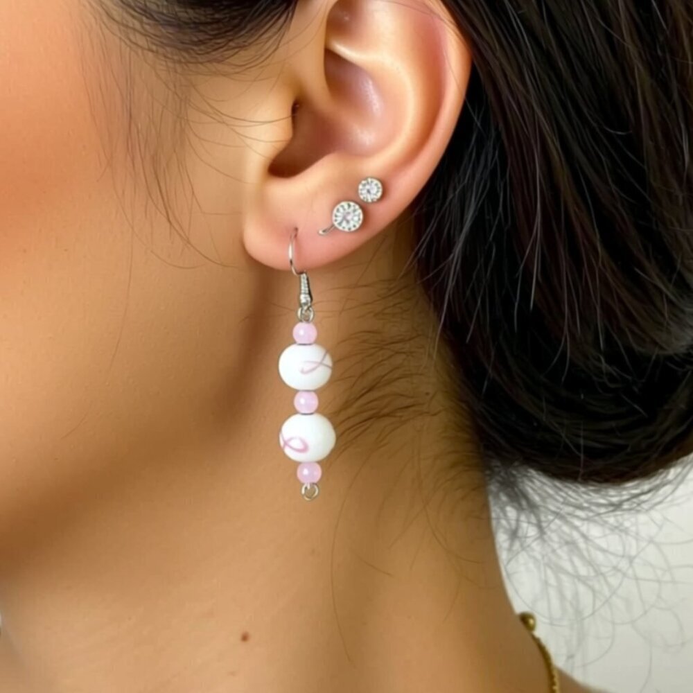 Breast Cancer Awareness Beaded Earrings NWT (WJW006)